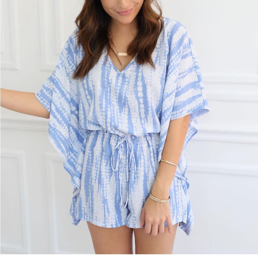 Blue and White Tie-Dye Women's Romper - Picture 2 of 4